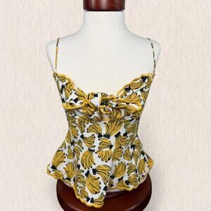 Farm Rio Anthropologie Banana Print Linen‎ Cami Top Size XS Y2K Tropical Fruit